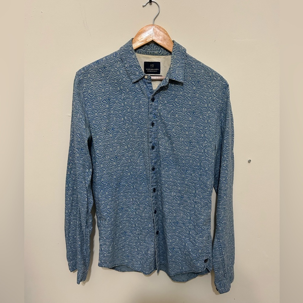 Scotch & Soda Amsterdams Blauw All Over Print Chambray Button Down Shirt